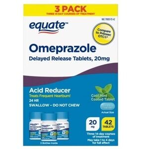 Equate Omeprazole Delayed Release Coated Tablets, Cool Mint, 20 mg, 42 Count, 3
